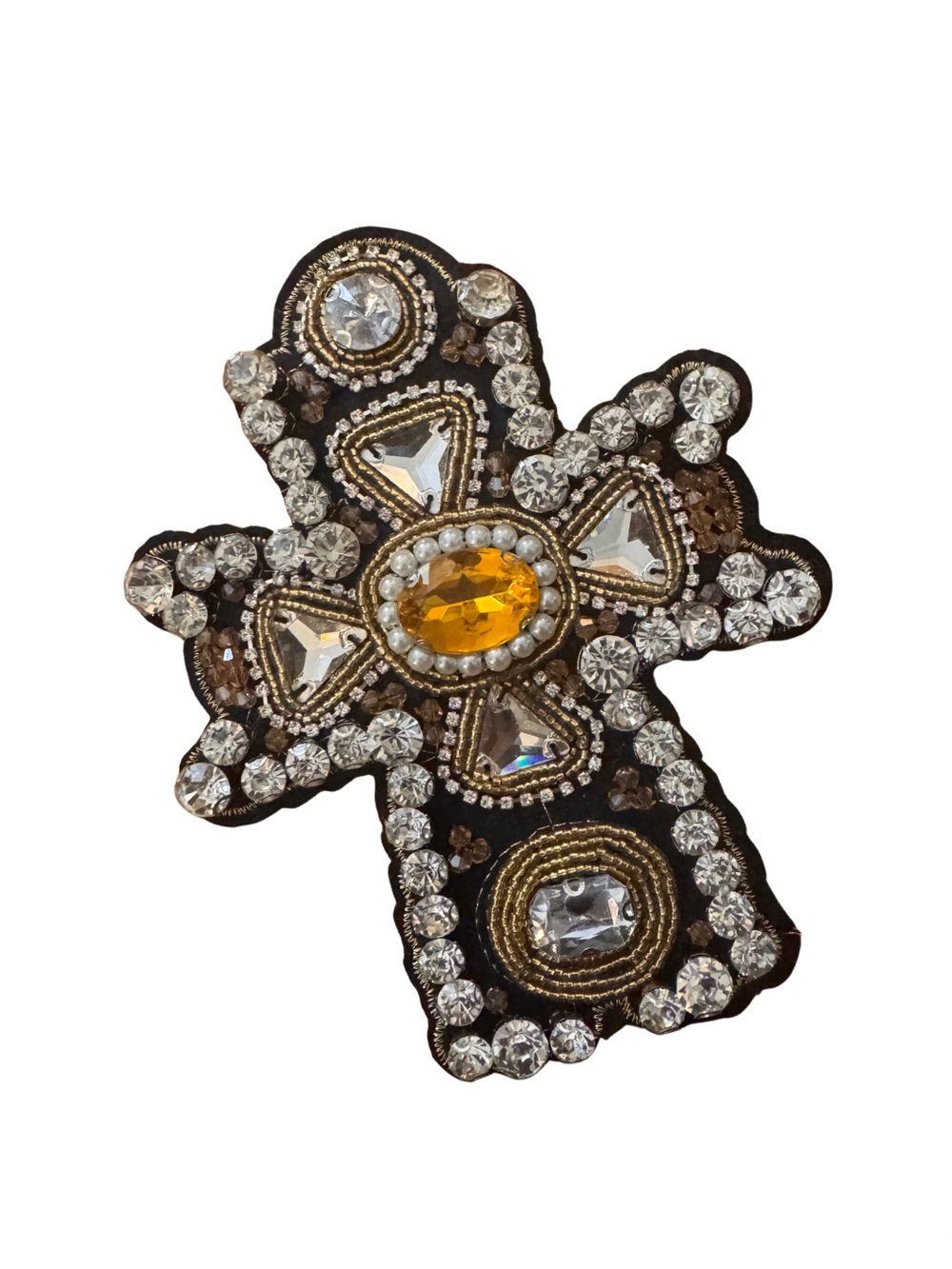 Large Beaded Rhinestone Cross Appliqué Patch